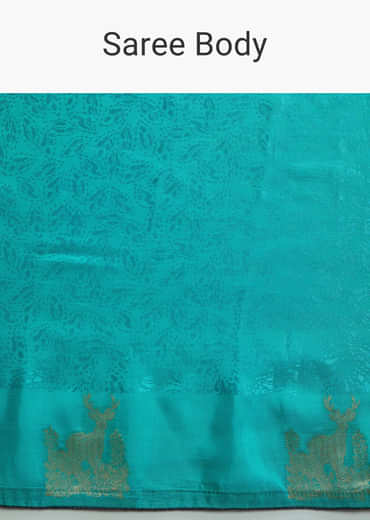 Turquoise Blue Jacquard Silk Saree With Brocade Work And Embroidery