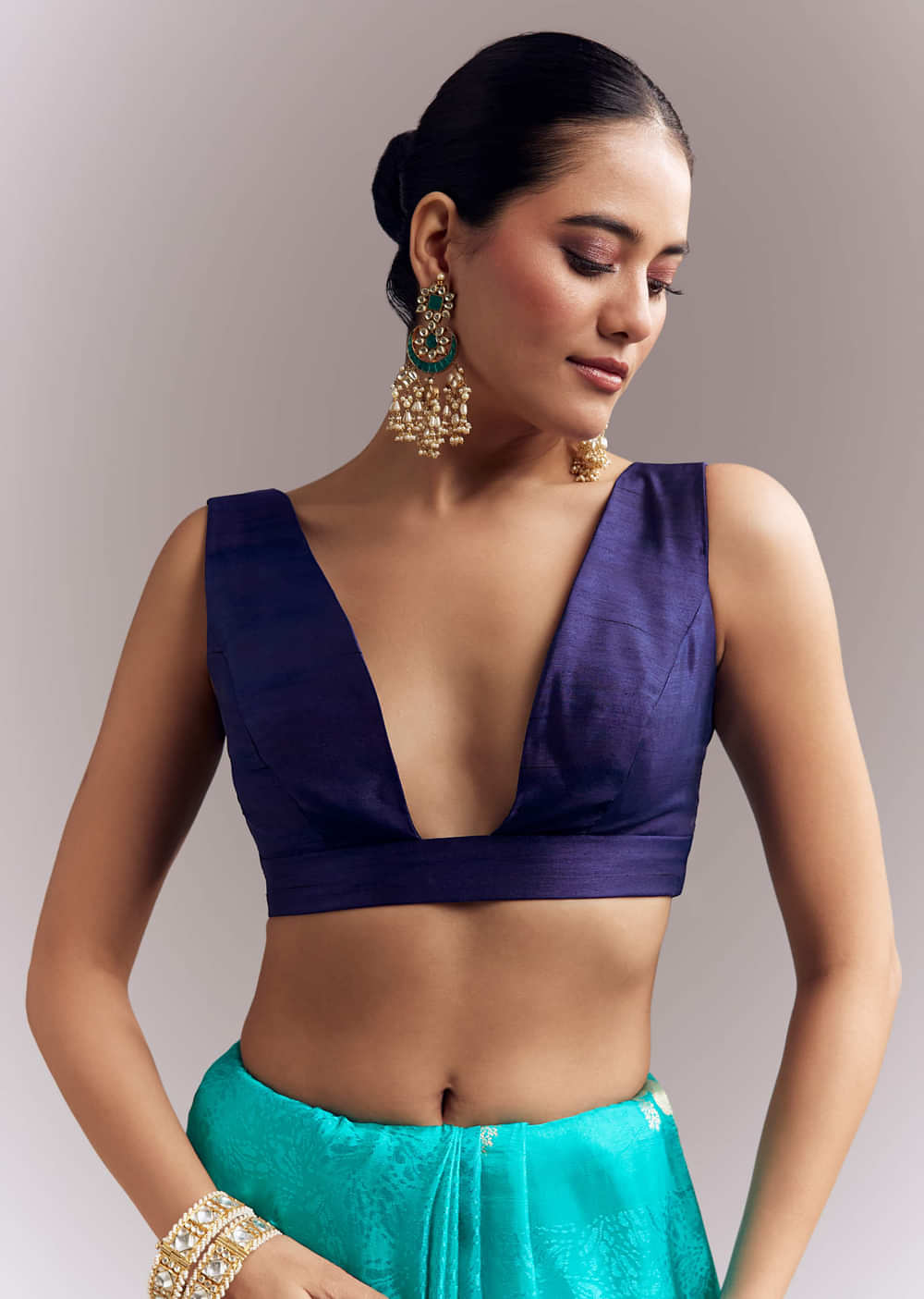 Turquoise Blue Jacquard Silk Saree With Brocade Work And Embroidery