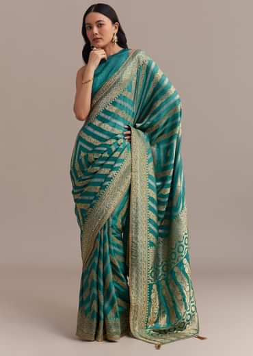 Turquoise Green Dola Silk Saree With Zari Weaving