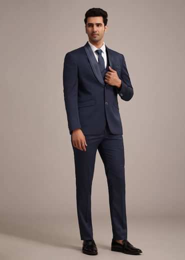 Tuxedo With Intricate Cut Work In Blue