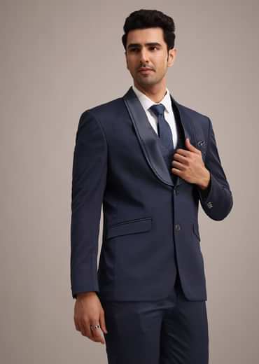Tuxedo With Intricate Cut Work In Blue