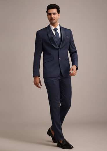 Tuxedo With Intricate Cut Work In Blue