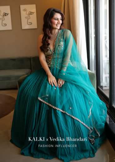 Emerald Green Embroidered Lehenga Set In Georgette
