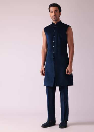 Velvet Blue Printed Indo Western Set