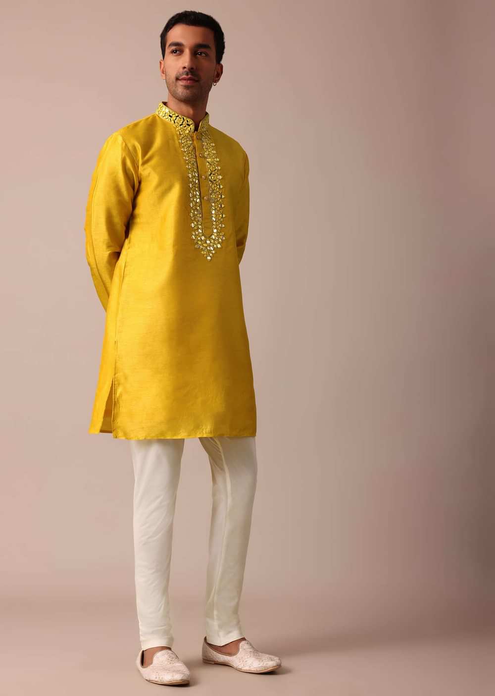 Vibrant Yellow Silk Embroidered Sherwani Set