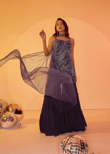 Violet Embroidered Kurti With Ruching Sharara