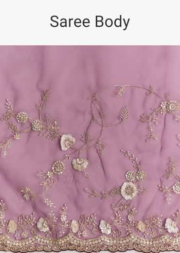 Violet Organza Saree With All Over Embroidered Floral Jaal