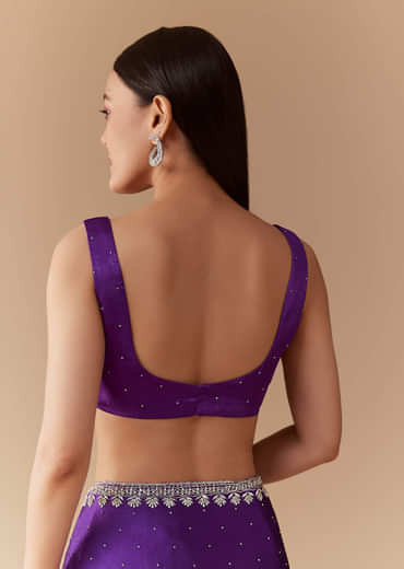 Violet Stone Embellished Saree with Unstitched Blouse