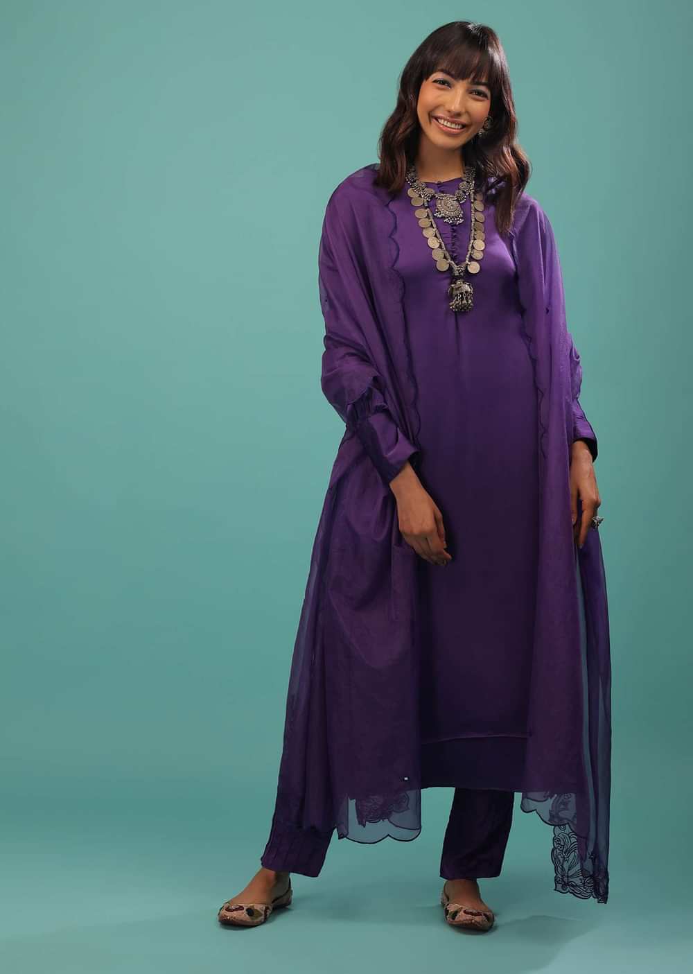 Mauve Purple Purple A Line Suit Made With Bemberg Satin