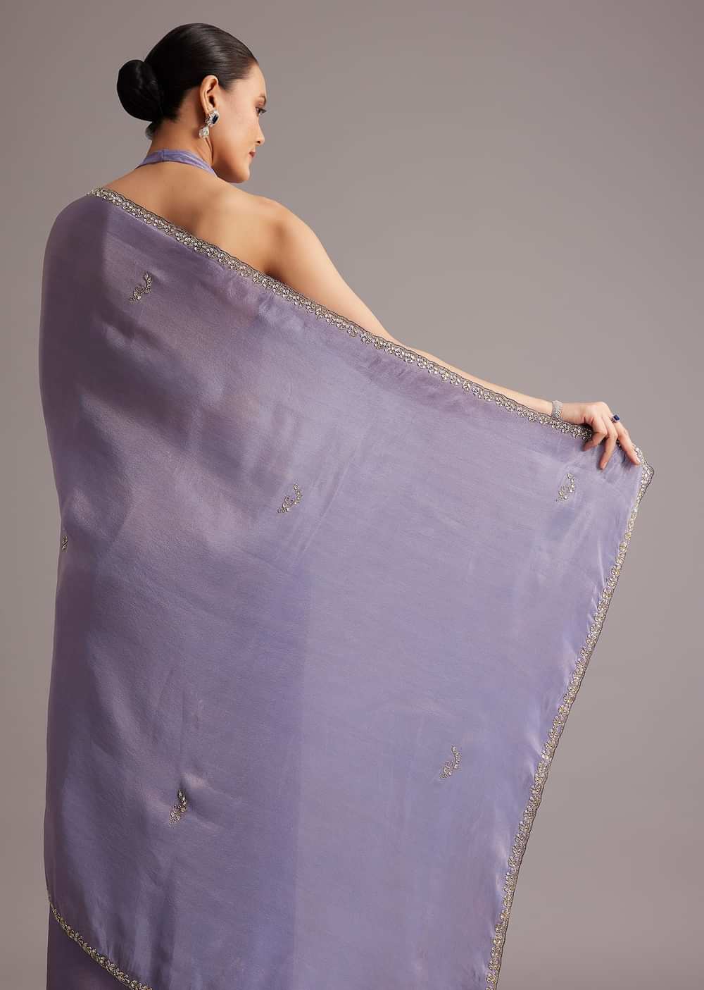 Violet Tissue Silk Saree With Cutdana And Sequin Embroidered Border