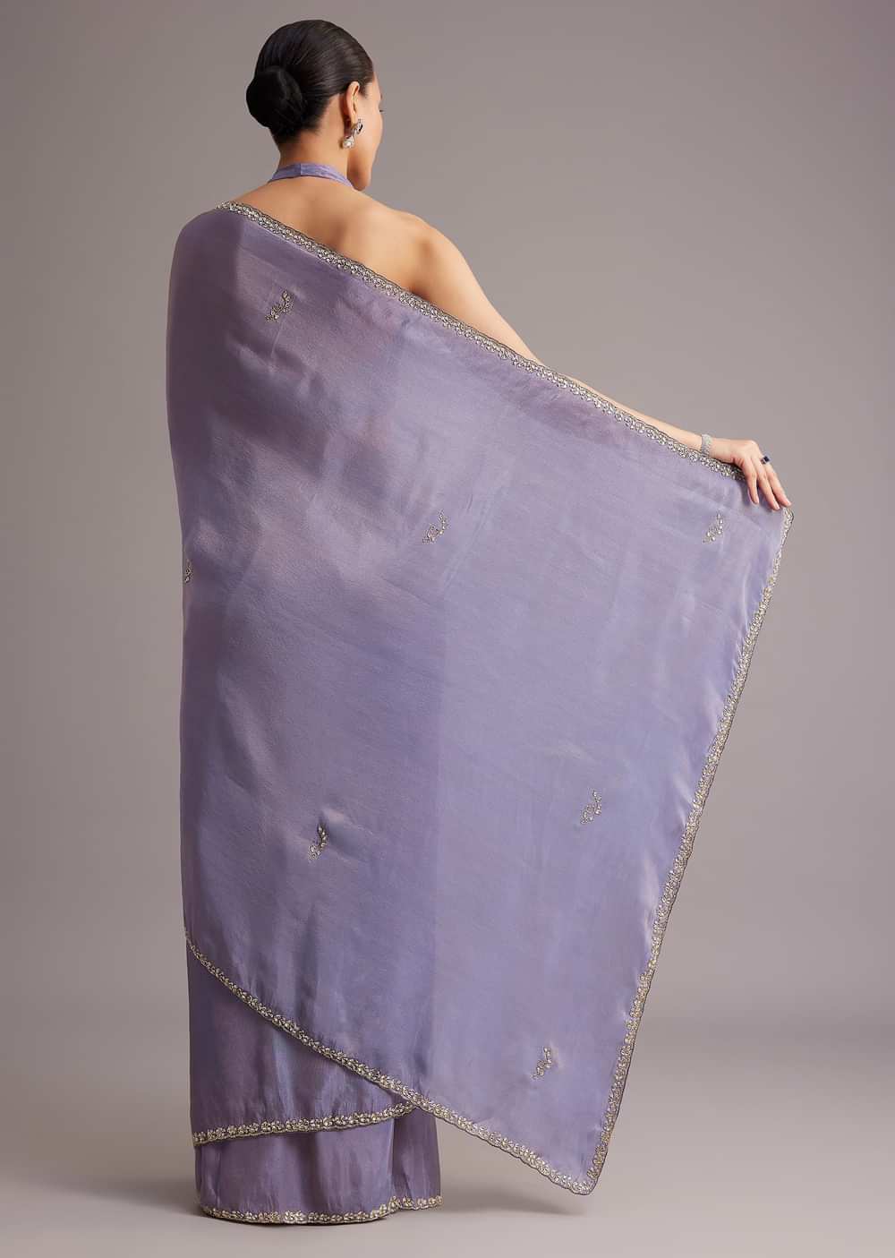 Violet Tissue Silk Saree With Cutdana And Sequin Embroidered Border