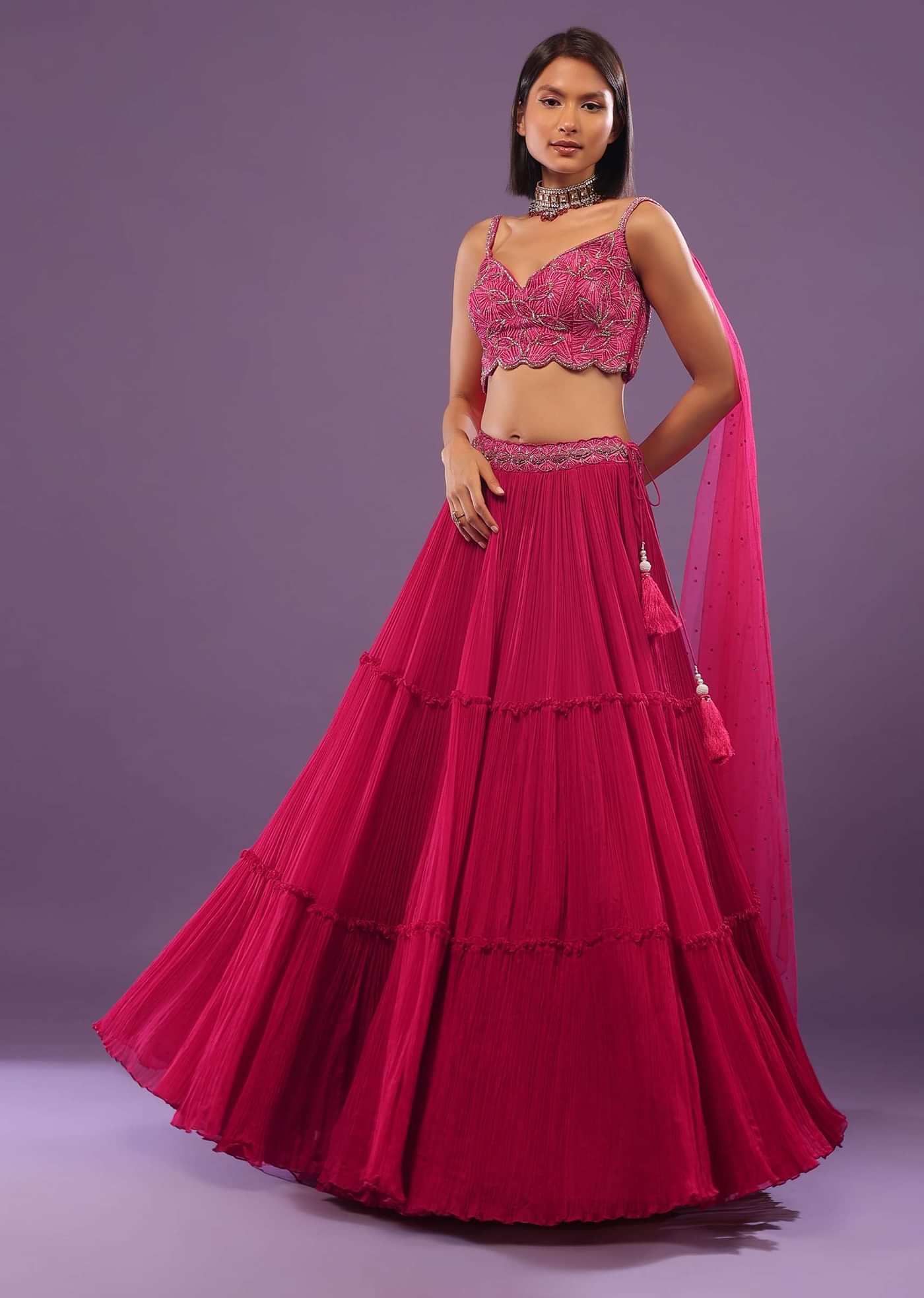 Hot Pink Lehenga Set In Viscose Georgette
