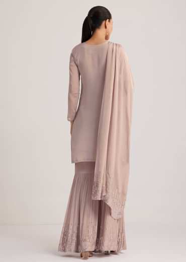 Warm Grey Sequined Chinon Sharara Set