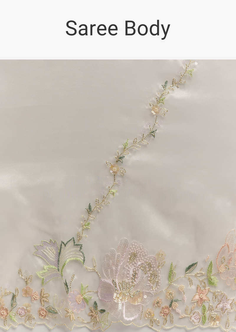 Water Gold Tissue Saree With Multicolor Floral Cutwork Embroidery