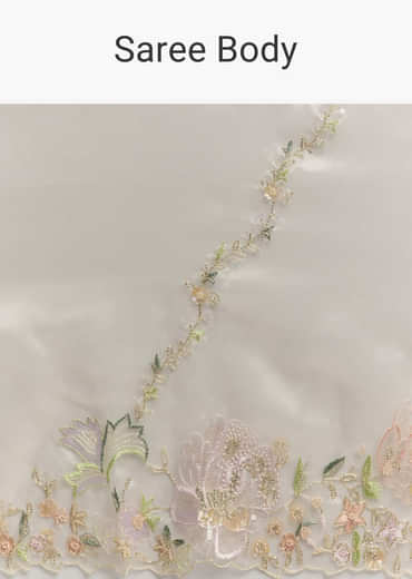 Water Gold Tissue Saree With Multicolor Floral Cutwork Embroidery