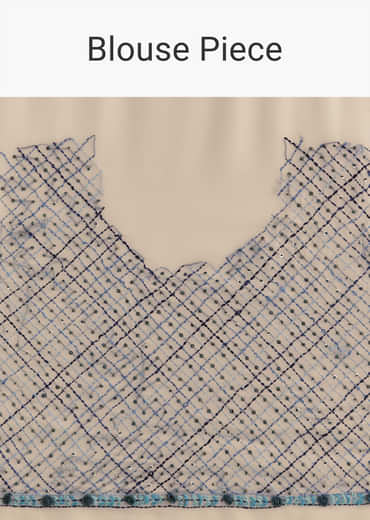 White And Blue Georgette Saree With Kashmiri Bud Embroidery