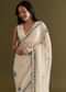 White And Blue Georgette Saree With Kashmiri Bud Embroidery