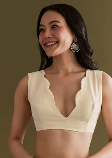 White And Blue Georgette Saree With Kashmiri Bud Embroidery