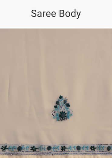 White And Blue Georgette Saree With Kashmiri Bud Embroidery