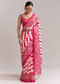 White And Pink Silk Saree With Lehariya And Bandhani Print