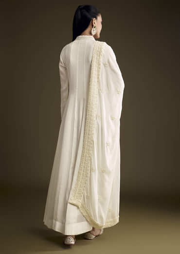 White Chinon Anarkali Suit With Heavy Hand Embroidery