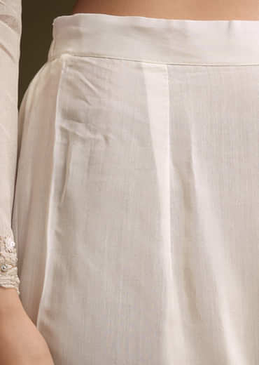 White Chinon Anarkali Suit With Sequin Embroidery