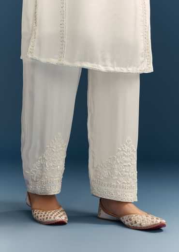 White Chinon Kurta Set With Sequins And Cut Dana Work