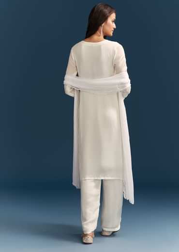 White Chinon Kurta Set With Sequins And Cut Dana Work