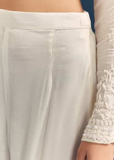 White Chinon Kurta Set With Sequins And Cut Dana Work