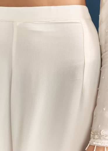 White Chinon Sharara Suit With Sequins Moti And Cut Dana Detailing