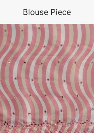 White Crepe Silk Saree With Mirror Scallop Border And Pink Contrast Blouse