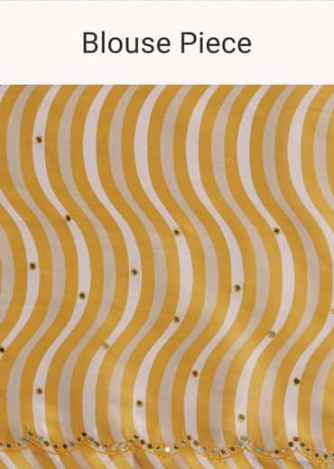 White Crepe Silk Saree With Mirror Scallop Contrast Border And Yellow Blouse