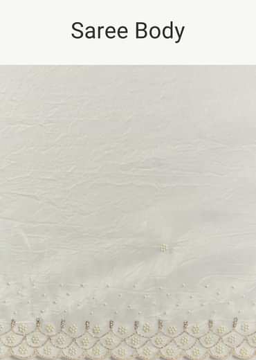 White Crepe Tissue Saree With Moti Beads And Cutdana Embroidery
