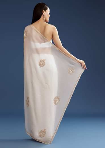 White Crushed Tissue Cutdana And Sequin Embroidered Saree