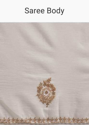 White Crushed Tissue Cutdana And Sequin Embroidered Saree