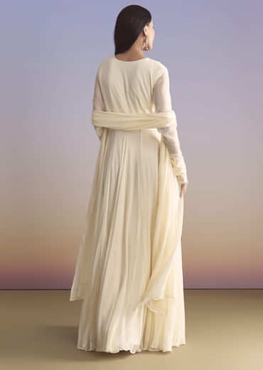 White Georgette Anarkali Suit With Resham and Sequins Work