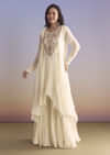 White Georgette Palazzo Suit With Resham and Sequins Embroidery