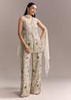 White Georgette Palazzo Suit With Sequins And Resham Embroidery