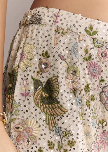 White Georgette Palazzo Suit With Sequins And Resham Embroidery