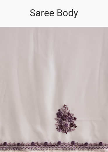 White Georgette Saree With Kashmiri Bud Embroidery