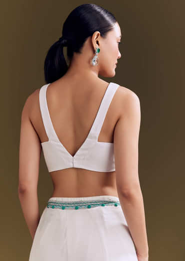 White Georgette Saree With Traditional Kashmiri Buds