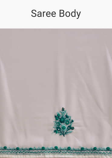 White Georgette Saree With Traditional Kashmiri Buds