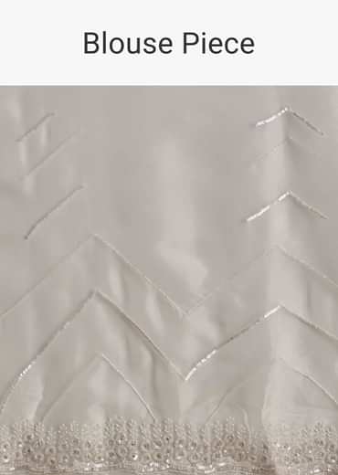 White Glass Tissue Saree With Sequins Embroidery And Scallop Border