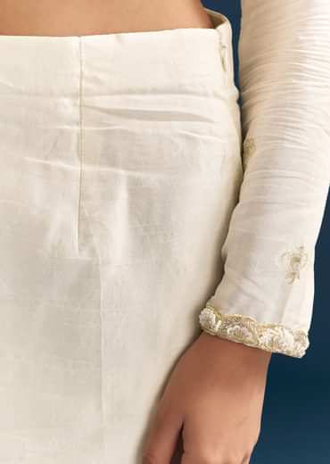 White Jacquard Anarkali Suit With Organza Dupatta