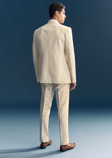 White Jacquard Jodhpuri Suit For Men With Hand Embroidery
