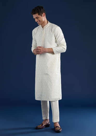 White Jacquard Kurta Set