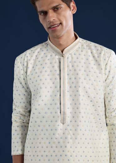 White Jacquard Kurta Set