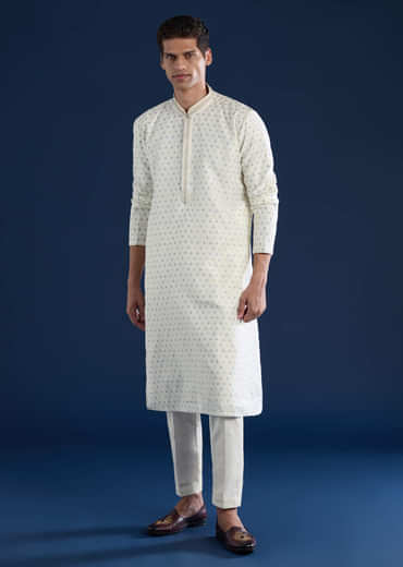 White Jacquard Kurta Set