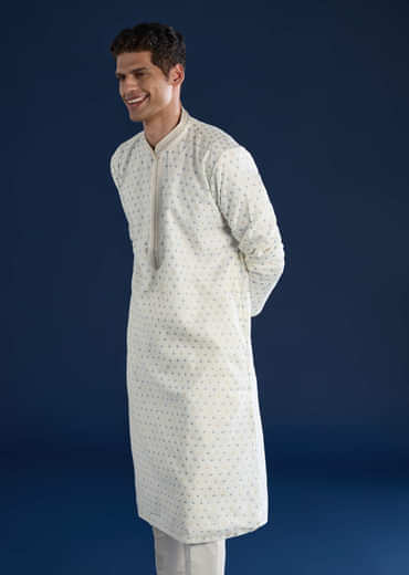 White Jacquard Kurta Set