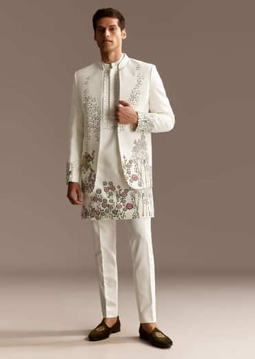 White Jodhpuri Kurta Set With Jacket
